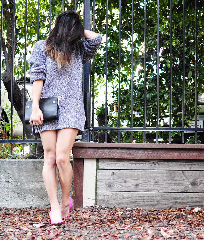 California Fashion and Personal Style blog: neon pumps, sweater, thrifted, neon pink