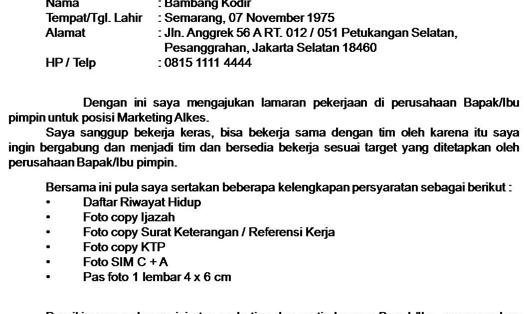 36+ Contoh Surat Lamaran Pekerjaan Di Dinas Kesehatan Pics