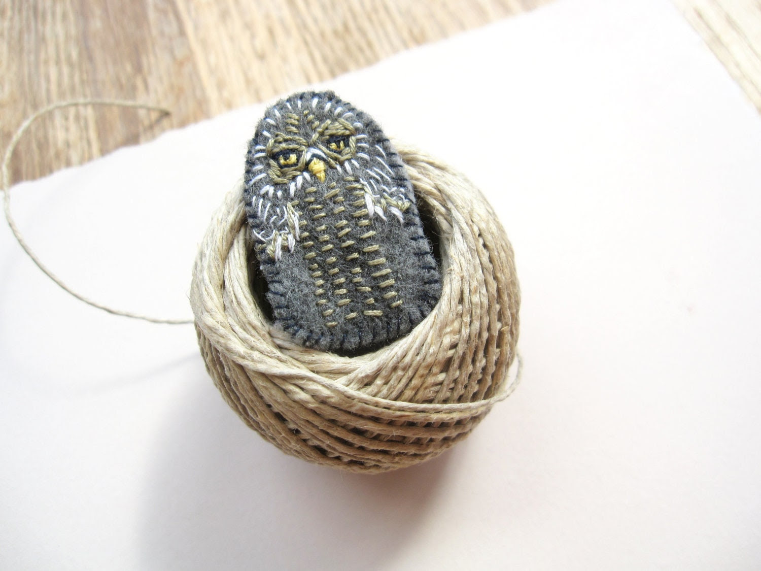 The grey owl pin, unique felt animal brooch - PoofyDove The grey owl pin, unique felt animal brooch - PoofyDove
