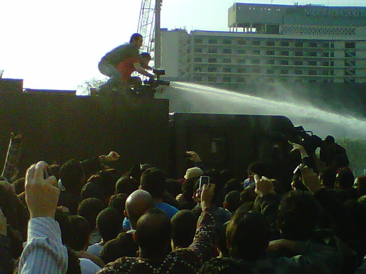 Day of Anger protestors on water cannon