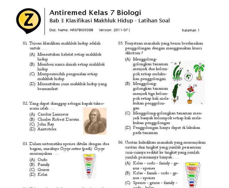 Soal Biologi Kelas 7 Klasifikasi Makhluk Hidup - Jawaban Buku