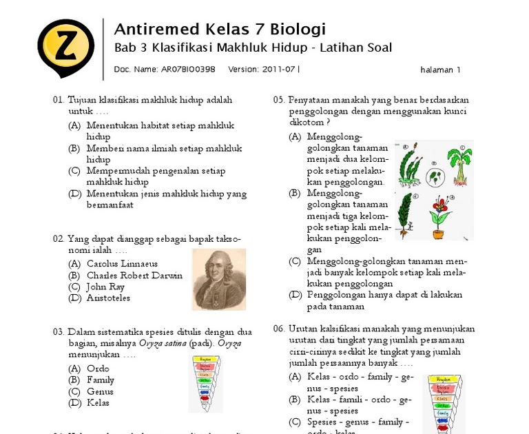 Soal Biologi Kelas 7 Klasifikasi Makhluk Hidup Jawaban Buku
