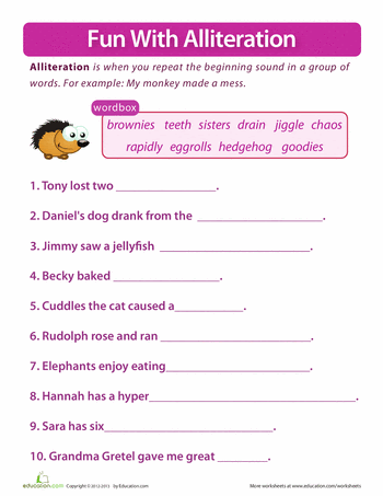 Alliteration Worksheets For 5th Grade - NYLA WEB