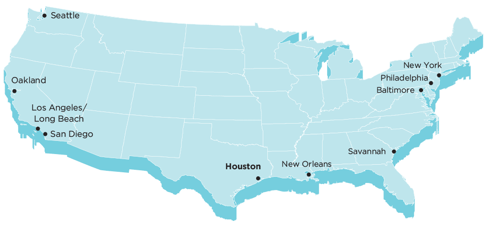 Балтимор порт в сша. Морские Порты США на карте. Крупные морские Порты США на карте. Порты США на карте. Морские Порты Америки на карте.