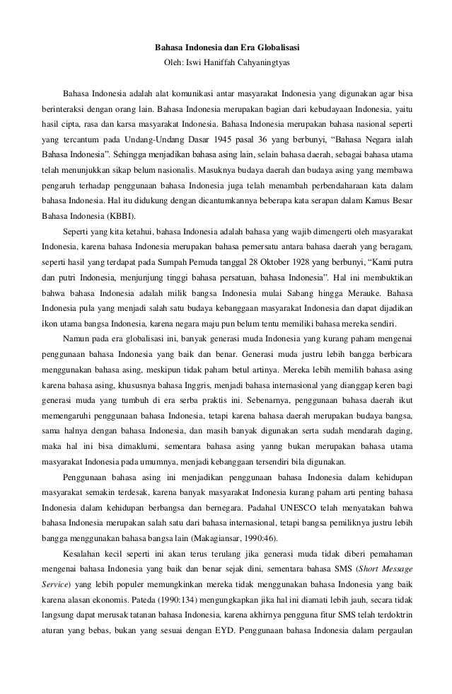 Artikel Bahasa Indonesia dan Era Globalisasi Artikel Bahasa Indonesia dan Era Globalisasi