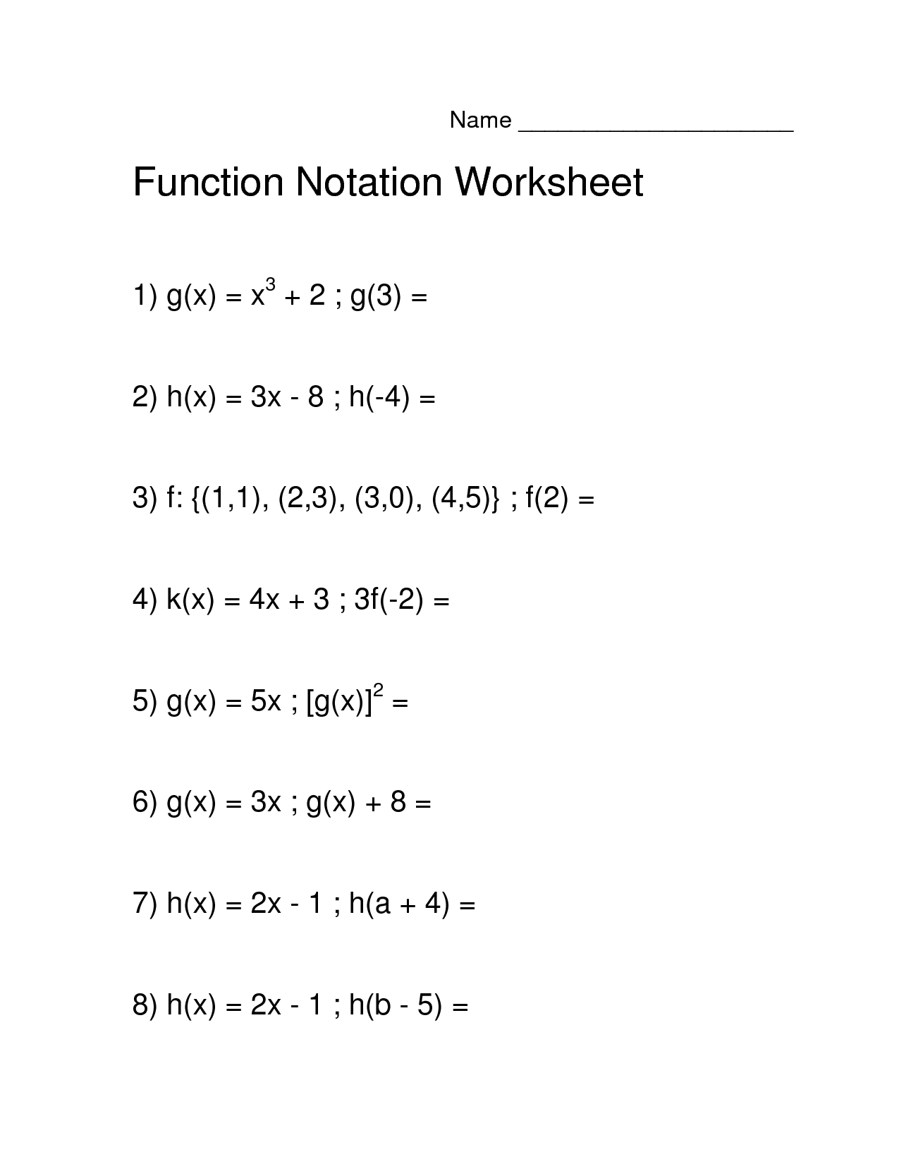 Algebra 11 Function Notation Worksheet - Promotiontablecovers Intended For Algebra 1 Function Notation Worksheet