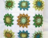 Granny Square Crochet Pillow in Greens - bluecorduroy Granny Square Crochet Pillow in Greens - bluecorduroy