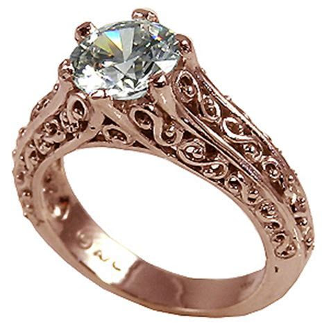 14k Rose Gold Antique/Filigree CZ Cubic Zirconia Solitaire 14k Rose Gold Antique/Filigree CZ Cubic Zirconia Solitaire