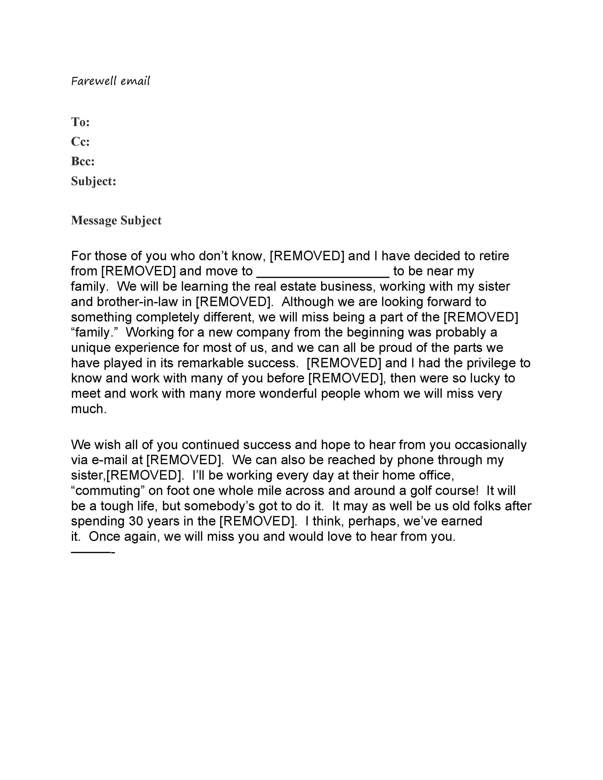 Leaving Email To Colleagues Template PDF Template