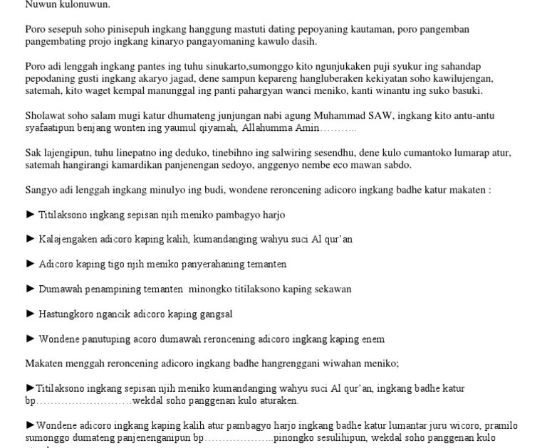 Pranatacara Bahasa Jawa Singkat Ruang Jawaban