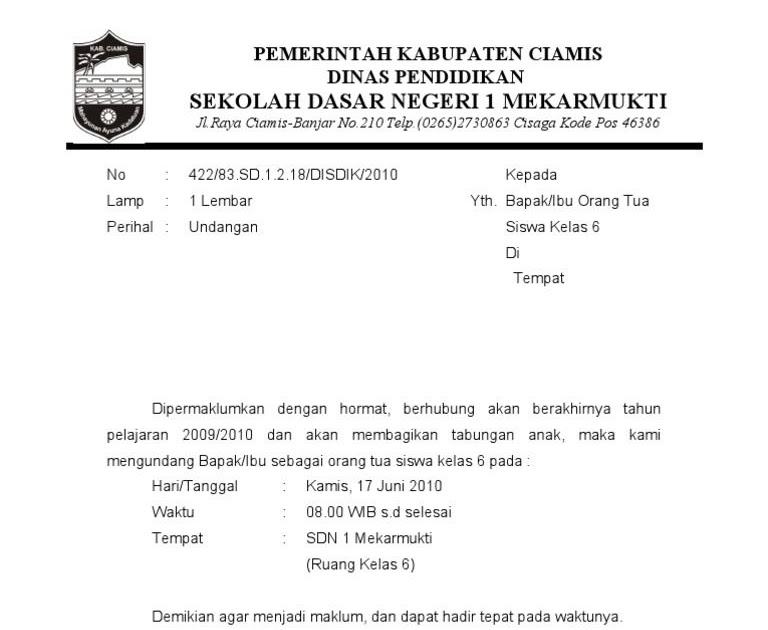 Contoh Surat Undangan Rapat Untuk Orang Tua Siswa Hammer
