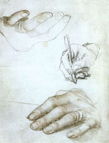 Estudios de las manos de Erasmo por Hans Holbein, el Joven, 1523