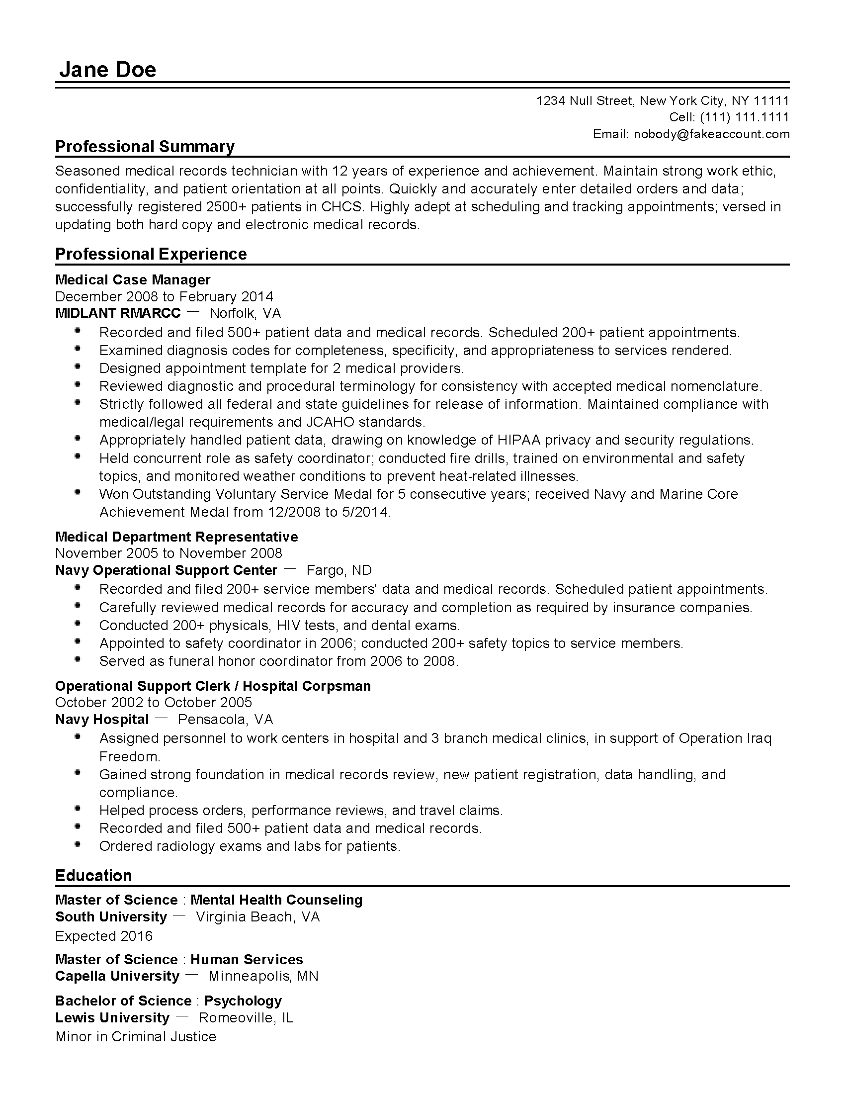 Health Information Management Resume Examples