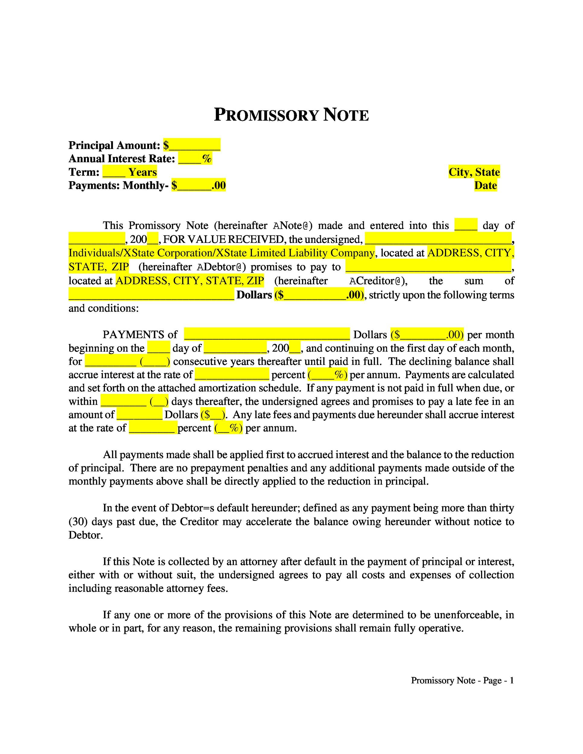Personal Loan Free Promissory Note Template