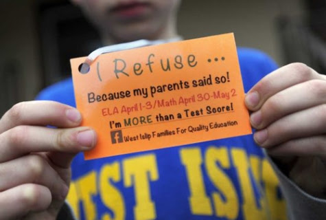 In some New York (Long Island) school district, organized Opt Out movement families are providing their children with a lanyard indicating that they are opting out of the "ELA" tests (see above). In addition to informing the schools that they want to opt out their children, the parents are making double certain that the schools and others get the message. 