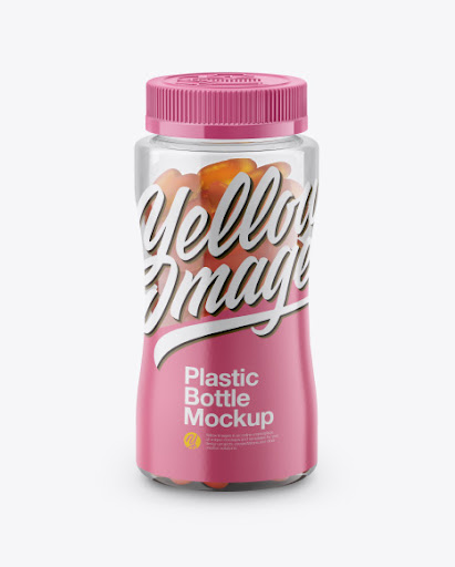 Download Download Psd Mockup Bottle Candy Clear Front View Fruit Gummies High Angle Shot Jelly Mockup Plastic Screw Cap Supplements Transparent Vitamins Psd PSD Mockup Templates