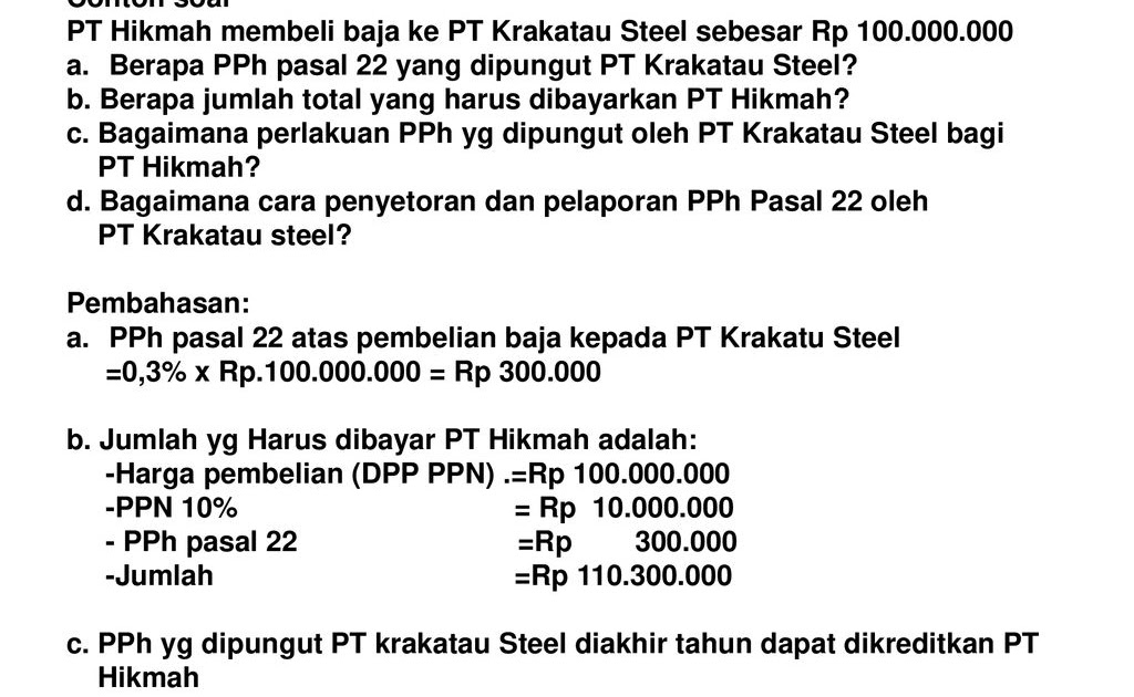 Contoh Soal Pph Pasal 22 Dan Pembahasannya - Dapatkan Contoh