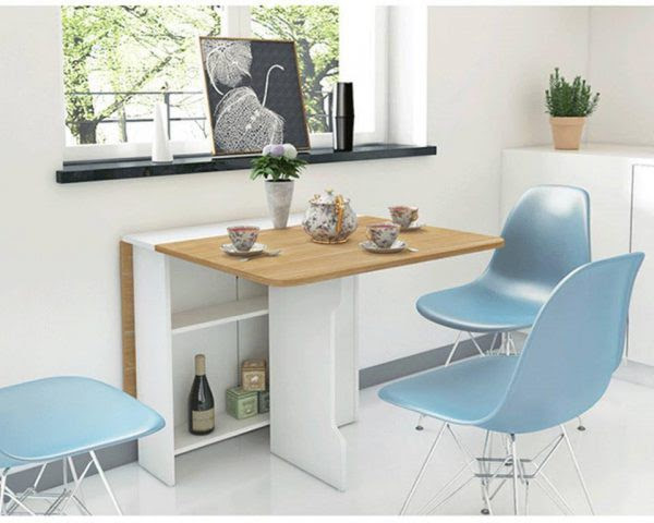 Bộ bàn ăn nhỏ xinh đủ chỗ cho 4 người, khi không sử dụng có thể gập lại gọn gàng. Bộ bàn ăn nhỏ xinh