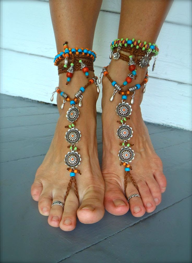 http://www.pinterest.com/pin/58828338857186558/ BAREFOOT BOHEMIAN WEDDING barefoot sandals slave Anklets crochet Sandals sole less shoes crochet anklets antique flowers. $74.00, via Etsy.