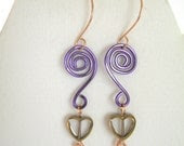 Purple Aluminum Wire Wrapped Earrings , Heart Bead Dangle Earrings , Unique Handmade Jewelry , Valentine's Day Love Earrings - 2012BellaVida Purple Aluminum Wire Wrapped Earrings , Heart Bead Dangle Earrings , Unique Handmade Jewelry , Valentine's Day Love Earrings - 2012BellaVida