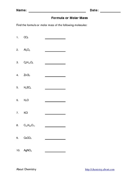 Calculating Molar Mass Worksheet With Answers - Nidecmege