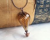 Hot Air Balloon Necklace - A Steampunk balloon in amber blown glass and copper - Hot Air Balloon Jewelry - Steampunk Necklace - ElainaLouiseStudios