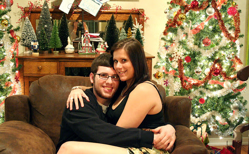 matt and bri in front of xmas tree