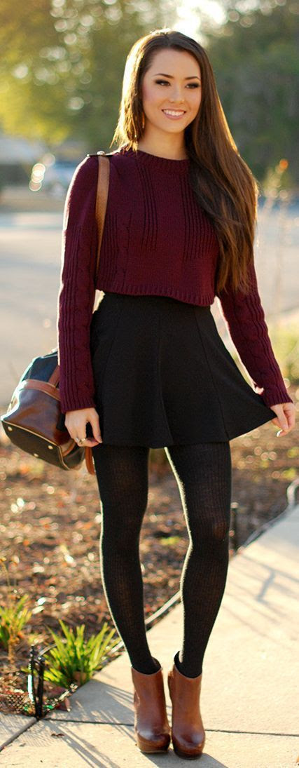 Love love the sweater and skirt pairing.