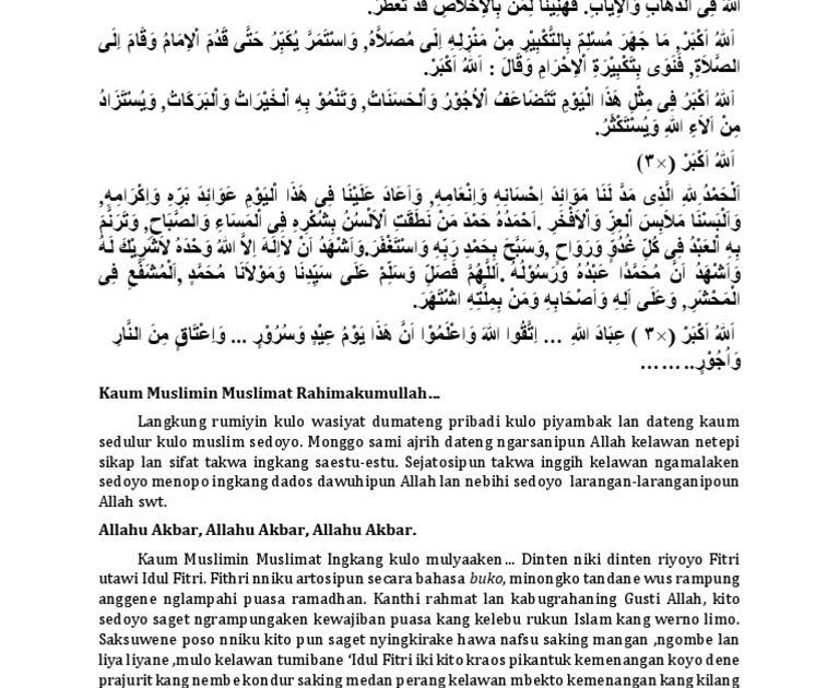 Khutbah Idul Fitri Bahasa Jawa 2019 Cari Pembahasannya