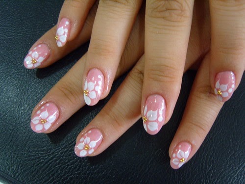 White Flower Nail Art with Glitter - wide 8