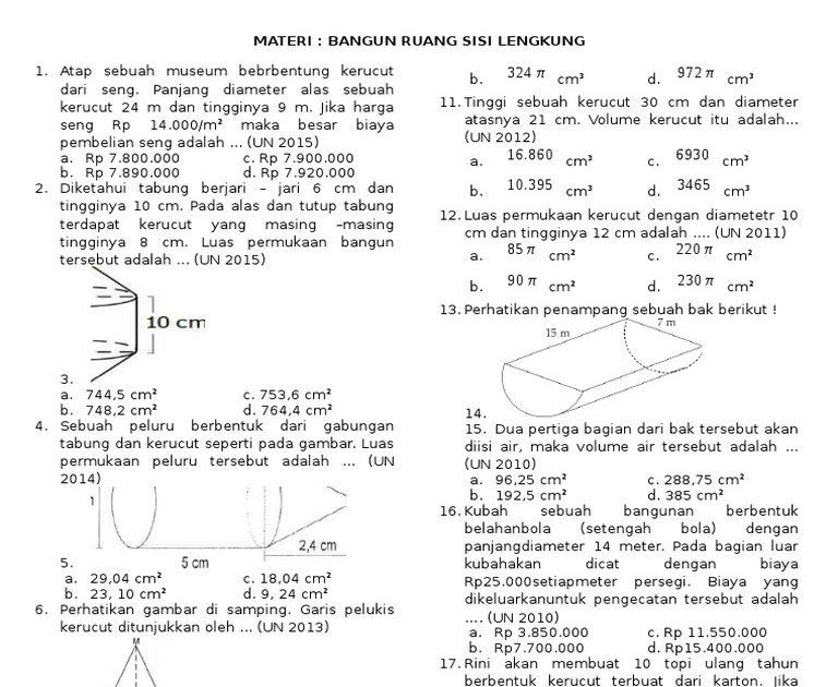 Soal Un Bangun Ruang Sisi Lengkung Dan Pembahasannya - Soal Sekolah