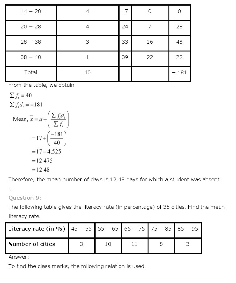 NCERT Solutions for Class 10th Maths Chapter 14 - Statistics
