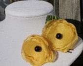 SALE The Suzette Set: Yellow Organza Fabric Flower Hair Pins
