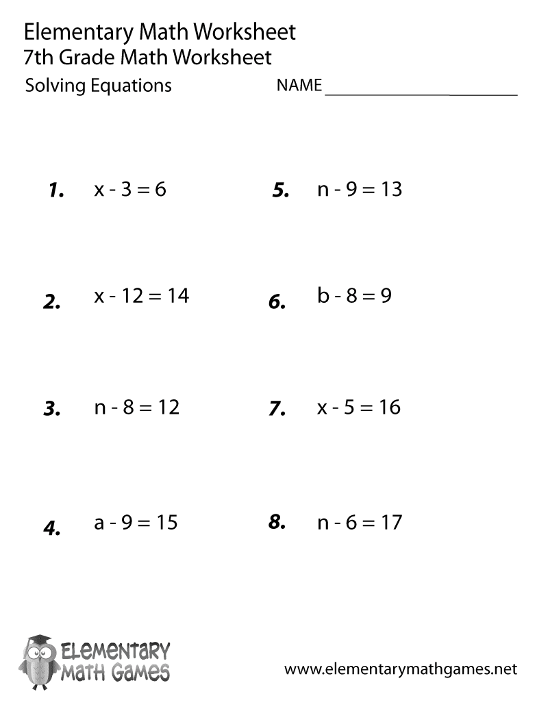 38 MATH WORKSHEETS GRADE 7 ONE STEP EQUATIONS