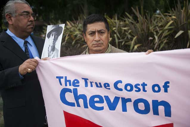 Servio Curipoma protesting at Chevron's AGM