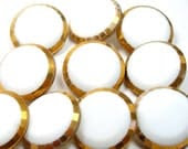 White Glass BUTTONS, 10 vintage glass with gold trim. - OldeTymeNotions White Glass BUTTONS, 10 vintage glass with gold trim. - OldeTymeNotions