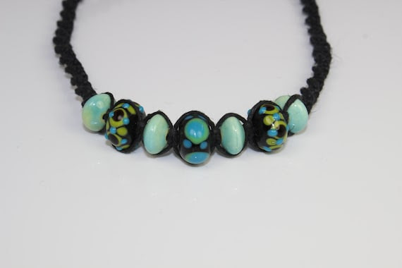 RESERVED - Sweepstakes Giveaway - Glass and Ceramic on Black Hemp - Jewelry - Necklace - FREE Shipping (US Only)