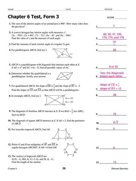 Holt Geometry Chapter 7 Test Form A Answer Key