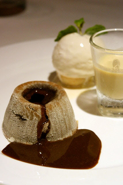 Coffee Melt - yields to your spoon to reveal a melting centre served with Kahlua Creme Anglaise