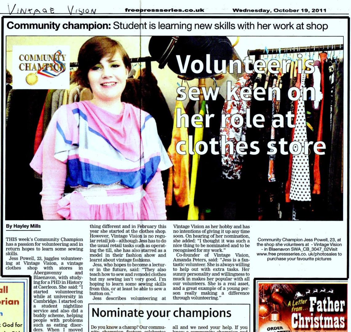 Vintage Vision Article in the Pontypool Free Press on my volunteer work at Vintage Vision