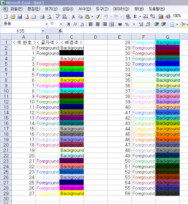 Excel Vba Colorindex Color Code Table