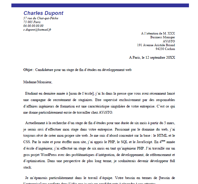 Lettre De Motivation Présentant Un Projet  Decrire Une Situation