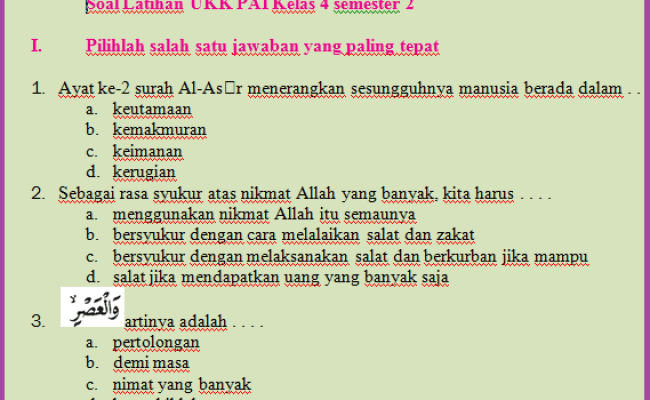 Review Of Soal Alquran Hadits Kelas 4 Semester 2 Dan Kunci Jawaban ...