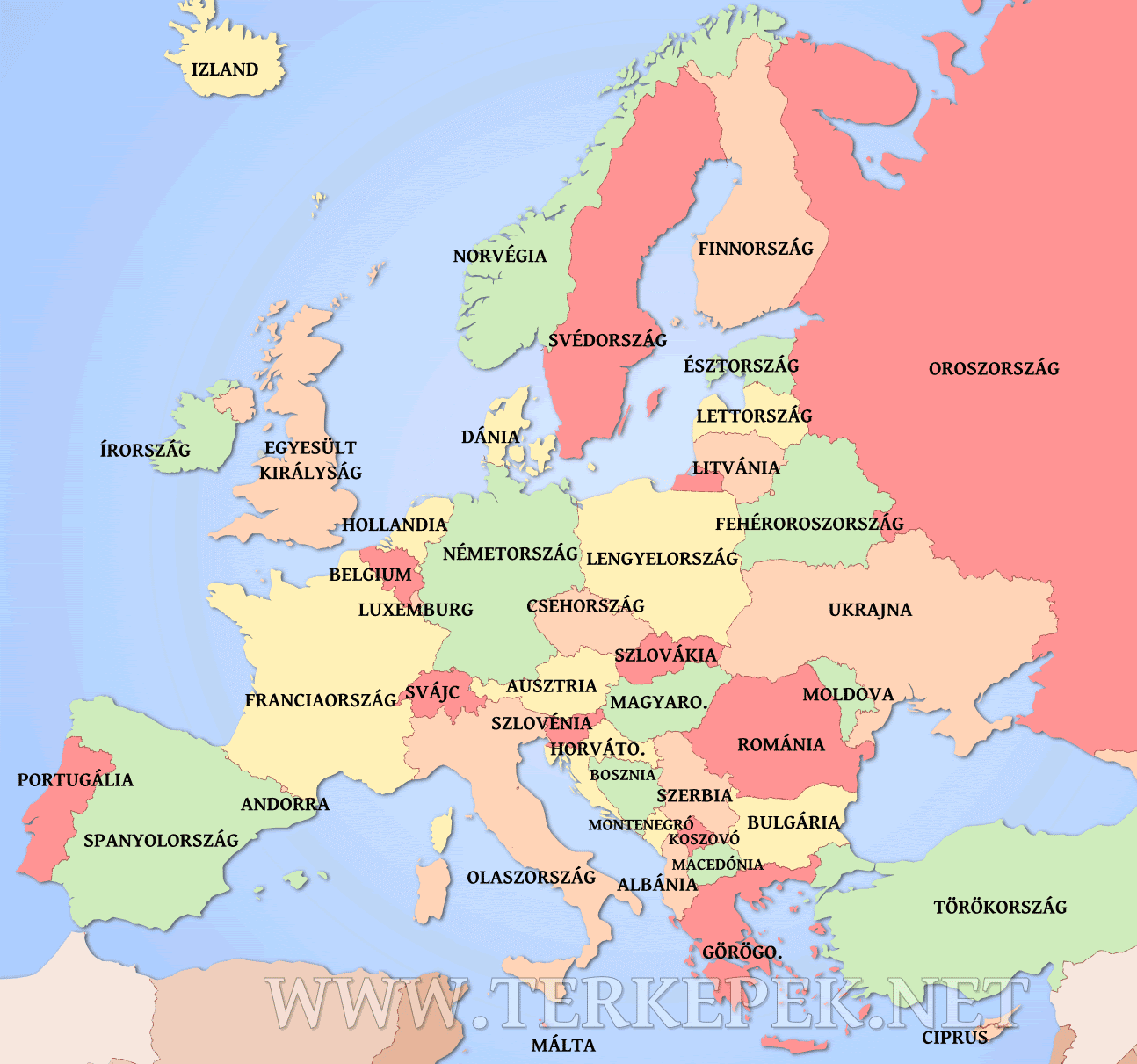 Map of europe. Europa térkép. Харита Европа. Mapa d’ Europa. Europa terkepe.