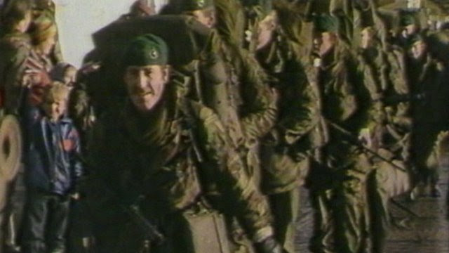 British soldiers enter Port Stanley in June 1982