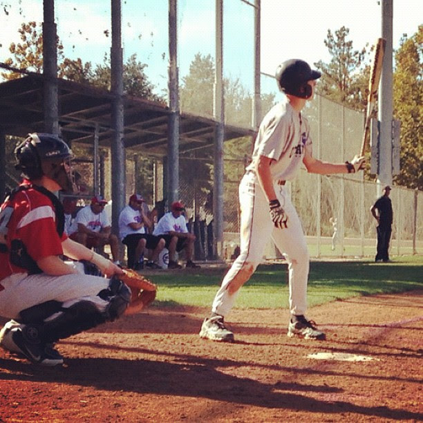 At bat against the Nevada Dust Devils. Just before crushing a pitch into right center.