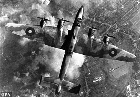 Missed target: A huge formation of 467 British Lancaster and Halifax (pictured) bombers missed virtually all the German positions on the edge of the city and instead reduced the centre Of Caen to rubble