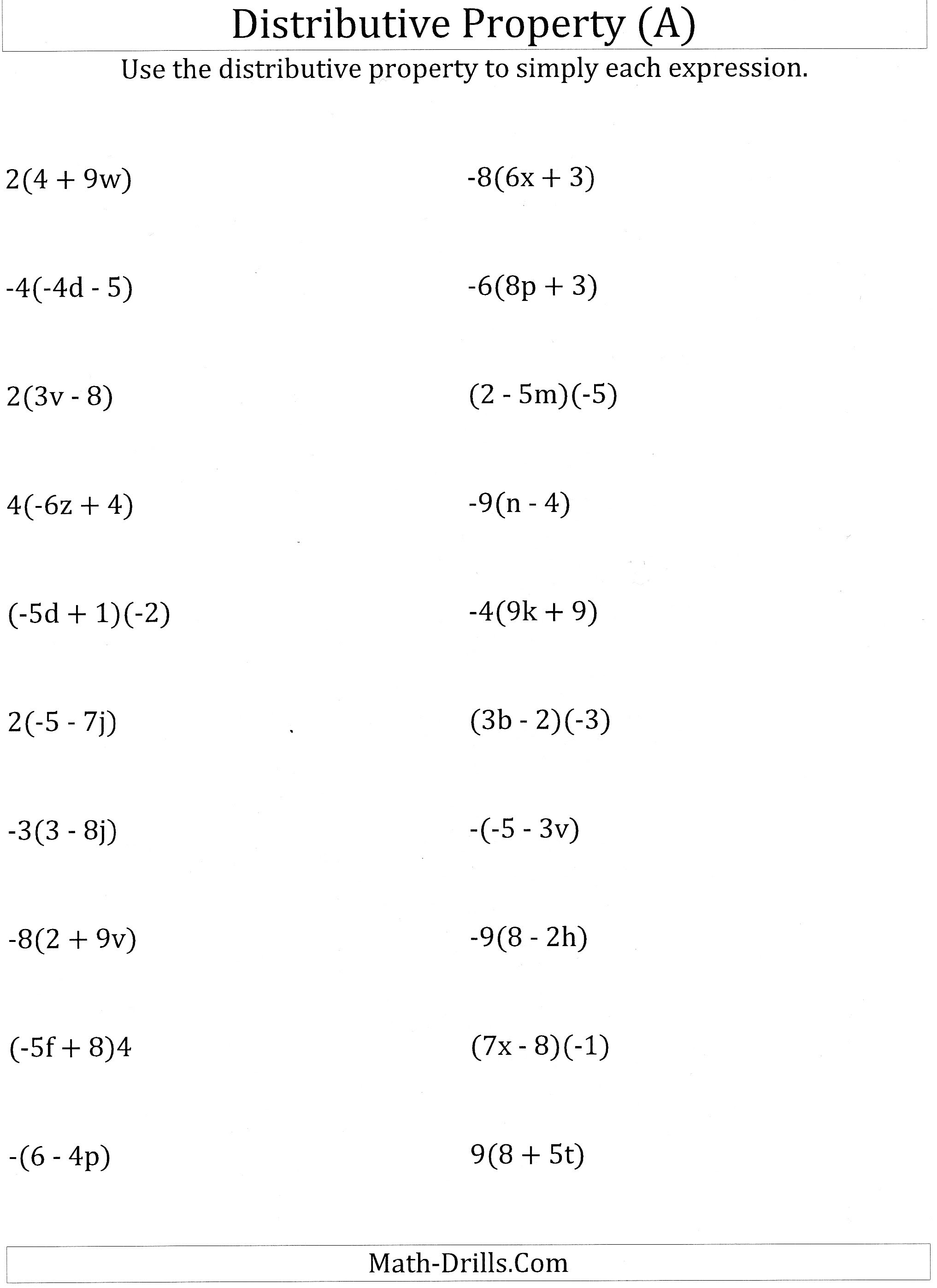 10 MATH WORKSHEET DISTRIBUTIVE PROPERTY