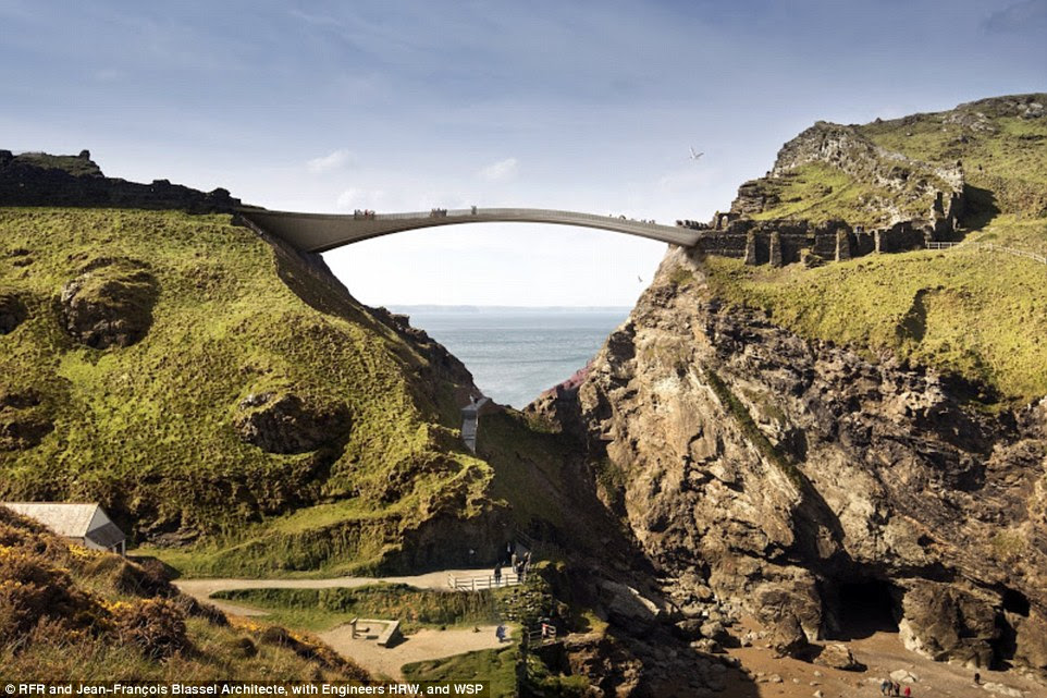 Bridging the gap: Six designs, including this one from RFR and Jean-Francois Blassel, have been submitted for a new footbridge at Tintagel Castle, which is visited by more than 200,000 people every year