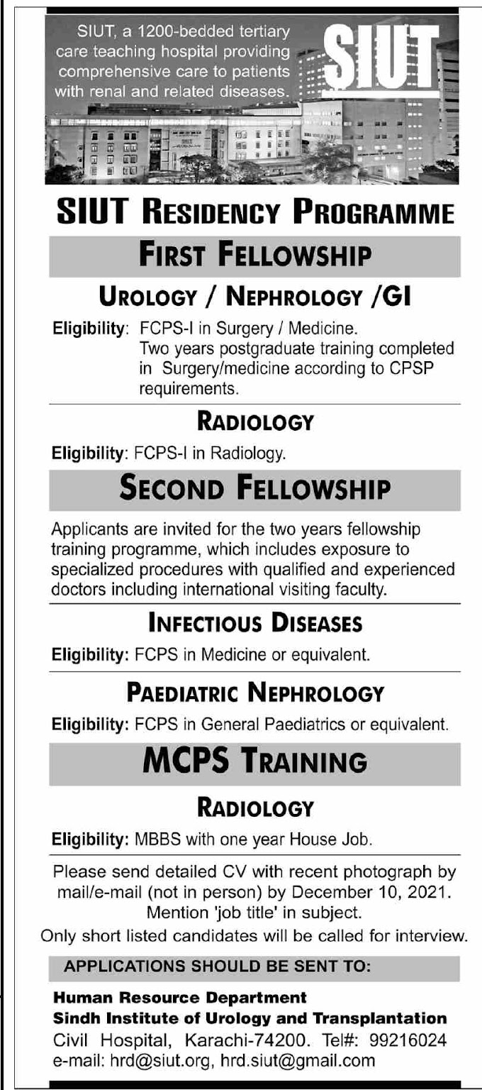Sindh Institute of Urology and Transplantation Fellowship